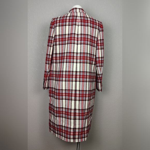 J. crew Alfie topcoat Ivory Red in Vintage Plaid Italian Wool Coat Size 14 - Picture 4 of 15